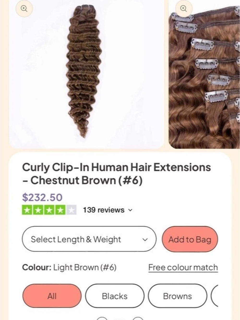 ClipHair Curly Clip-In Human Hair Extensions - Chestnut Brown (#6) Brown